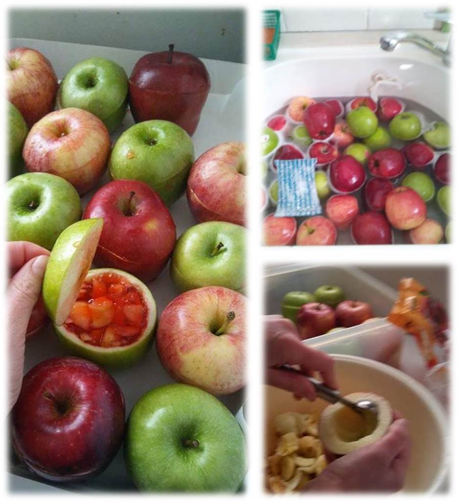 קעריות מתפוחי עץ ממולא בסלט פירות וגלי