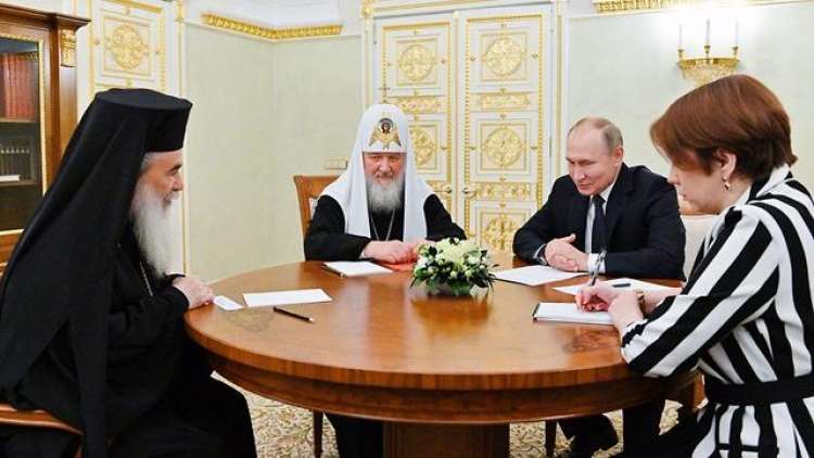 הפטריארך בפגישתו עם הנשיא פוטין (צילום: יח"צ)