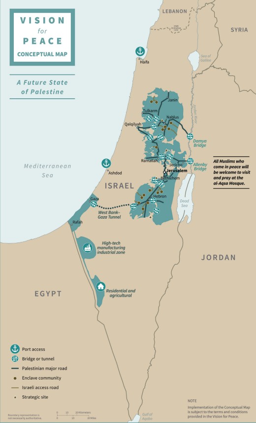 המפה הקונספטואלית של המדינה הפלסטינית העתידית (הבית הלבן)