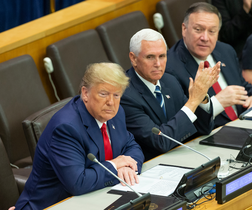 טראמפ, פנס ופומפאו באו''ם, ב-2018 (צילום: שאטרסטוק)