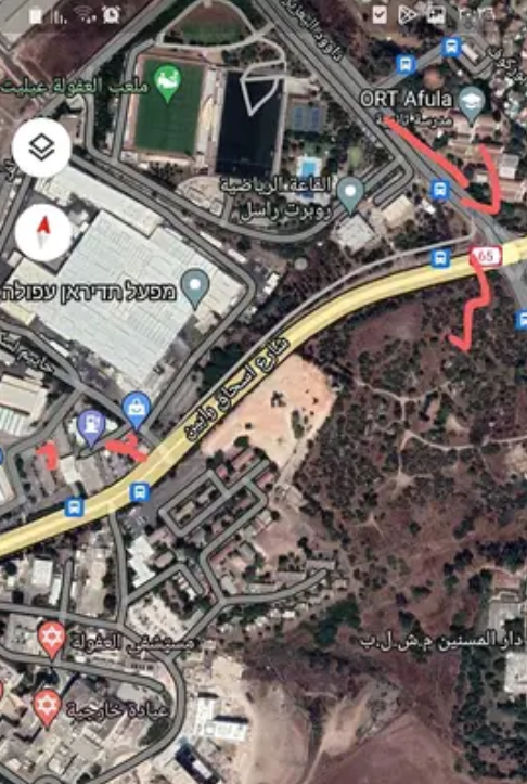 מפת אזור אצטדיון עפולה. על גבי המפה סימן החשוד תחנות אוטובוס סמוכות הומות אדם (צילום: דובר צה''ל)