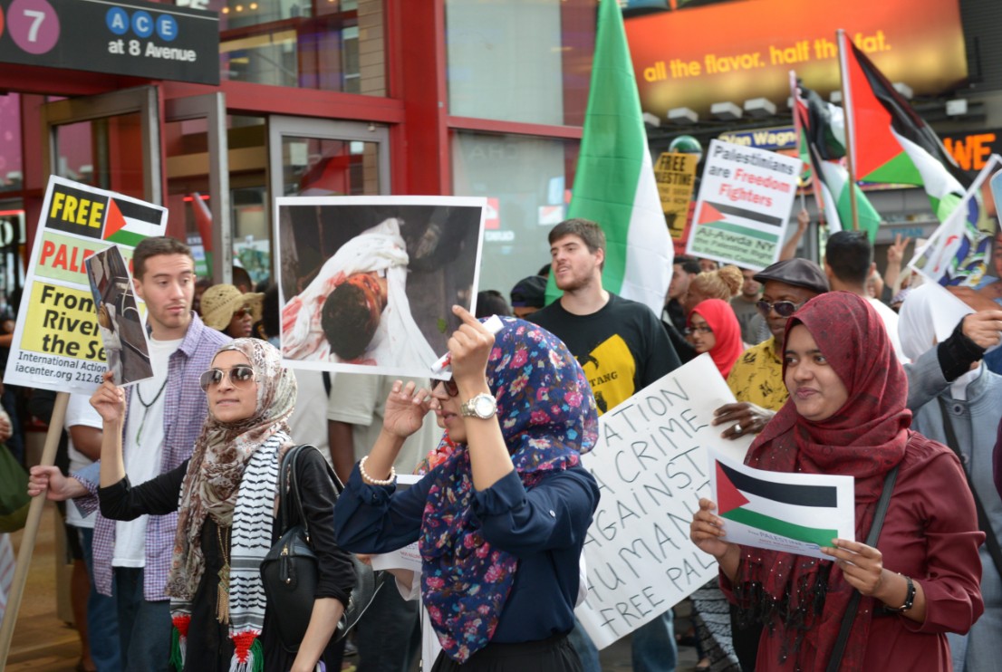 הפגנה פרו-פלסטינית בניו יורק (צילום: פלאש 90)