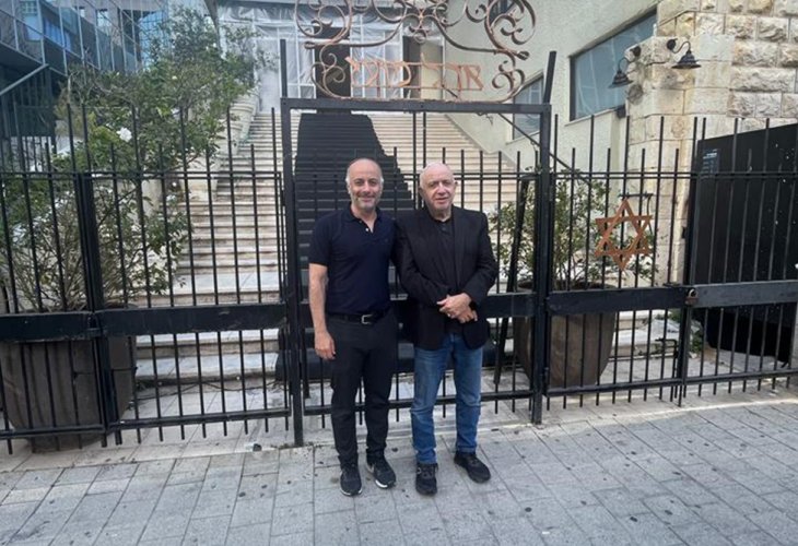 Avi Sofer and his son Moshe at the entrance to the 'Ohel Moed' synagogue in Tel Aviv Avi Sofer and his son Moshe at the entrance to the 'Ohel Moed' synagogue in Tel Aviv