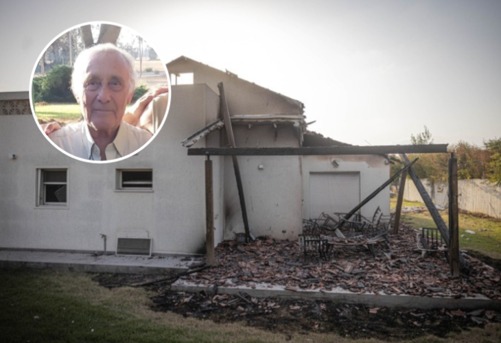 The destruction in the southern region (Photo: Chaim Goldberg/Flash90) Inset: Moshe Ridler (Credit: Comforting the Families of the Fallen Initiative) The destruction in the southern region (Photo: Chaim Goldberg/Flash90) Inset: Moshe Ridler (Credit: Comforting the Families of the Fallen Initiative)