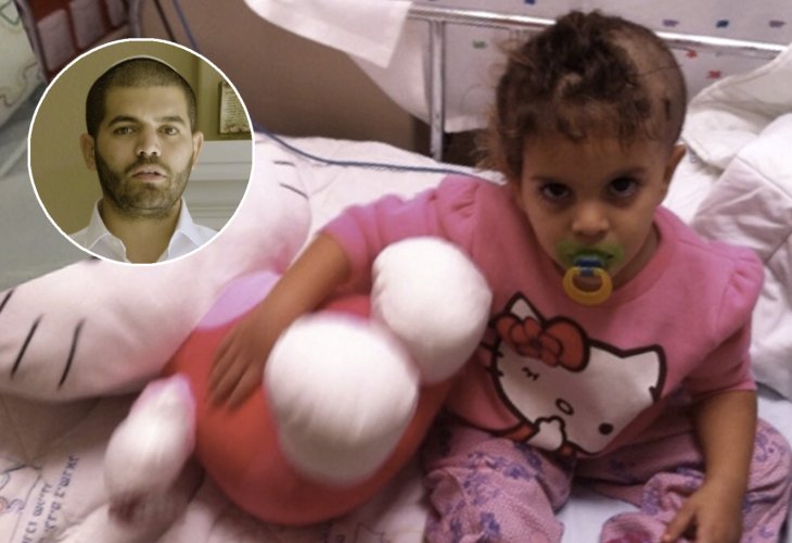 In circle: Yogev Azoulay (Background photo: His niece in the hospital)