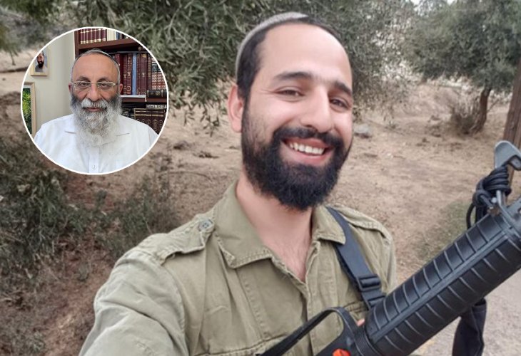 In the circle: Rabbi Yoram Eliahu, with his son Yedidya Eliyahu z"l in the background (Photo: Courtesy of the family) In the circle: Rabbi Yoram Eliahu, with his son Yedidya Eliyahu z"l in the background (Photo: Courtesy of the family)