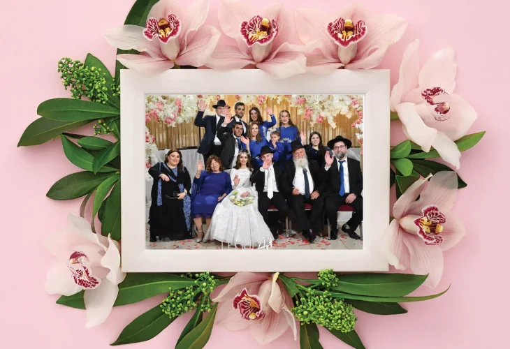 Yaffa Tsanziper at her son's wedding, accompanied by her husband, children, parents, and daughter-in-law. Yaffa Tsanziper at her son's wedding, accompanied by her husband, children, parents, and daughter-in-law.