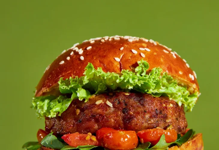 In the photo: A plant-based burger In the photo: A plant-based burger