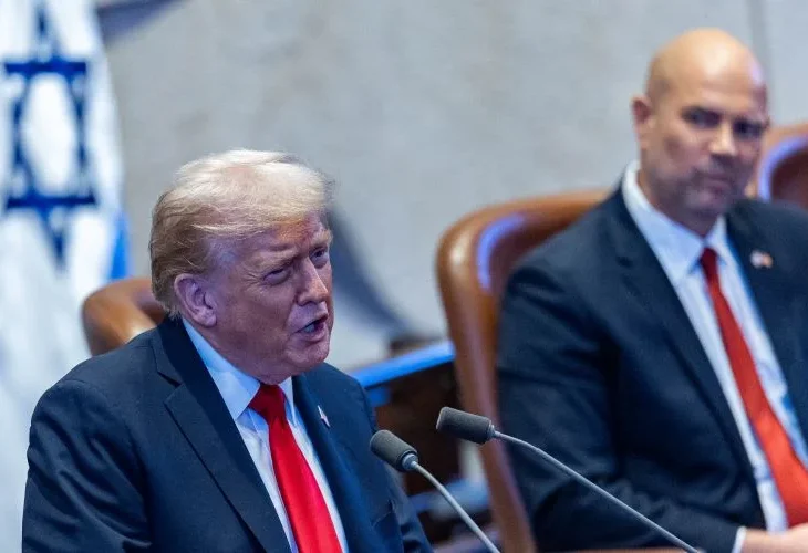 טראמפ במליאת הכנסת (צילום: יונתן סינדל, פלאש90)