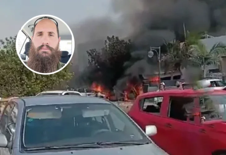 נפילת טיל ב'יושיביה', שמחת תורה תשפ"ד. בעיגול: אלי לוי