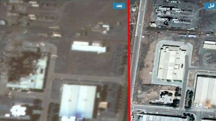 תצלום לוויין של האתר בנתנז שהותקף בשבוע שעבר. משמאל: המבנה שנפגע