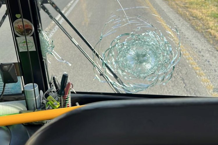 חלון האוטובוס שנפגע (צילום: ארגון נהגי האוטובוסים, ההסתדרות הלאומית)