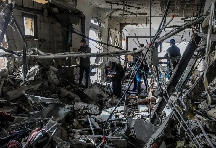 המבנה שהותקף בחאן יונס (צילום: פלאש90)