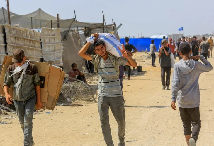 מרכז הסיוע ההומניטרי האמריקני ברפיח, אתמול (צילום: Abed Rahim Khatib/Flash90)