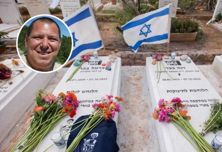 קברם של דנה וכרמל בכר הי"ד (בעיגול: אבידע בכר)