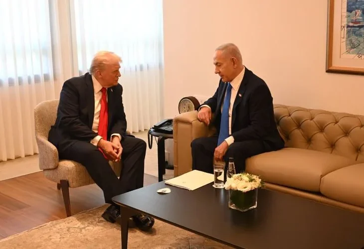 נתניהו וטראמפ, היום בכנסת (צילום: אבי אוחיון/ לע"מ)