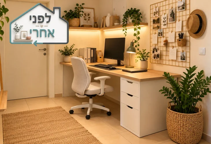 לא תאמינו שזו אותה פינה: כך הפכנו מעבר פשוט בבית לפינת עבודה מעוצבת