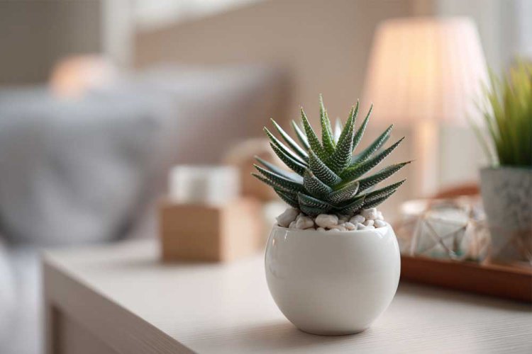 צמח קטן על שידת צד - השלמה עיצובית לחדר השינה