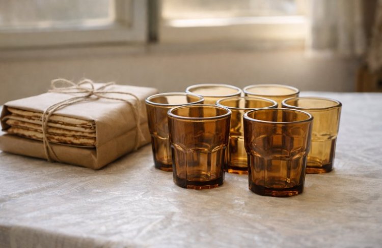 כוסות מזכוכית חומה - כיאה לפשטות של פעם