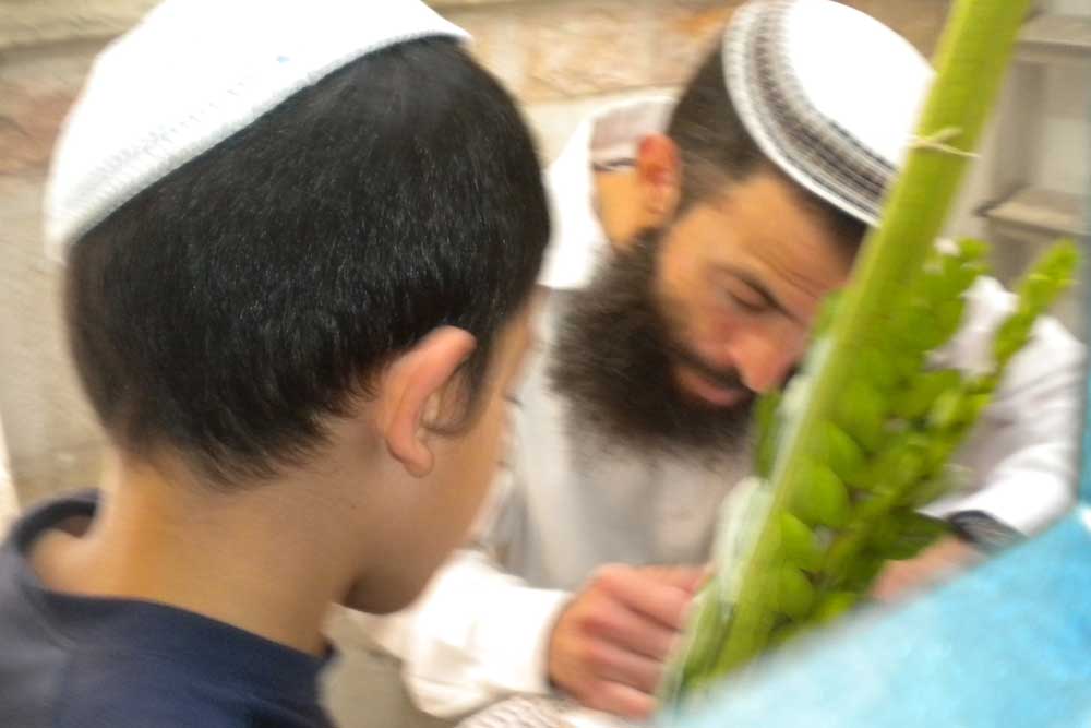 בבדיקת ארבעת המינים, יחד עם אחד מילדיו