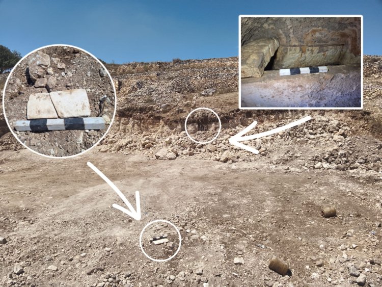 Northern Samaria: An Arab offender decided to build a parking lot over burial caves. Only the cave entrance and an ossuary are left (Credit: Guardians of Eternity)