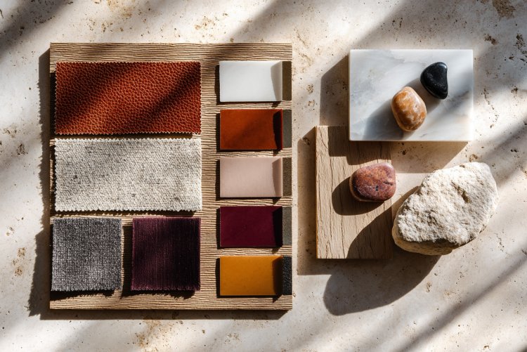 לוח השראה וחומרים בצבעים משמחים