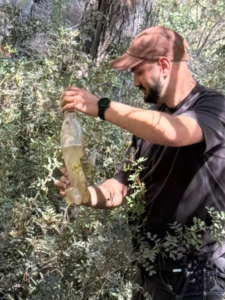 החומר הדליק שאותר לצד הכביש (צילום: דוברות המשטרה)