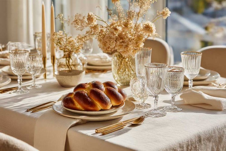 גווני חול ואדמה - שולחן שבת טבעי ורגוע