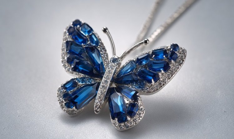 שרשרת פרפר מכסף עם קריסטלים כחולים