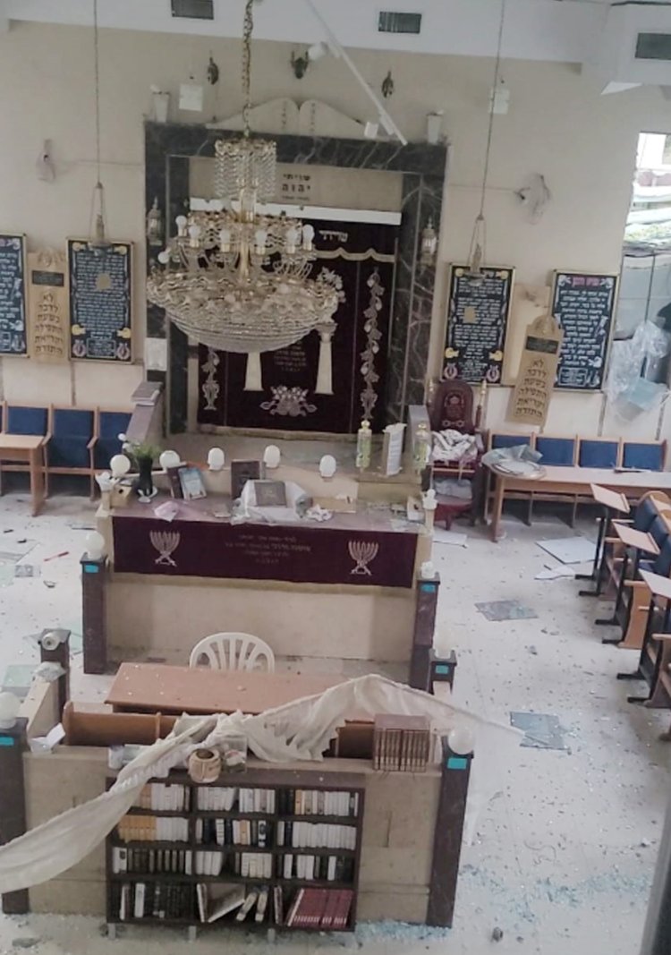 The damage to the synagogue after the missile strike