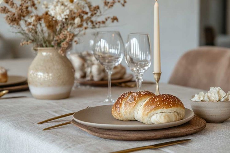 תחושת חום ויציבות - כלי חרס משולבים משטחי עץ על מפת כותנה בגוון פנינה חגיגי