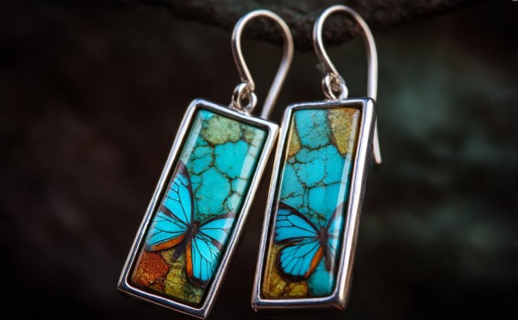 עגילי פרפר שיש טורקיז