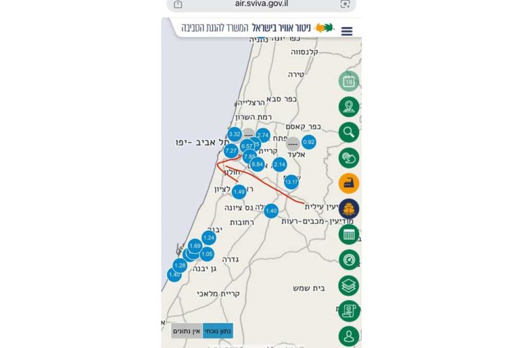 מפת ניטור האוויר בישראל