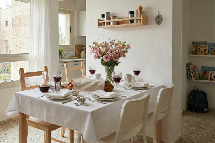 גם שולחן לאבא, אמא ושני ילדים קטנים יכול להיות חגיגי ושבתי