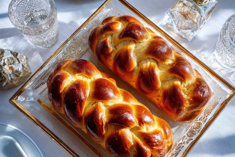 מגש חלות עשוי זכוכית משולב זהב