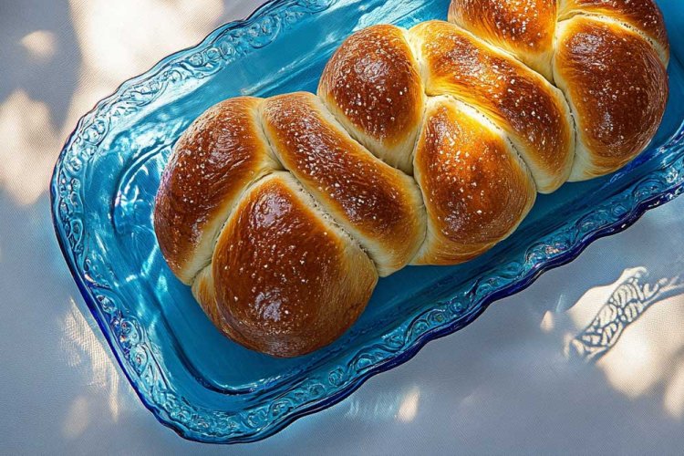 מגש חלות עשוי זכוכית כחולה, למי שאוהב צבע בשולחן שבת