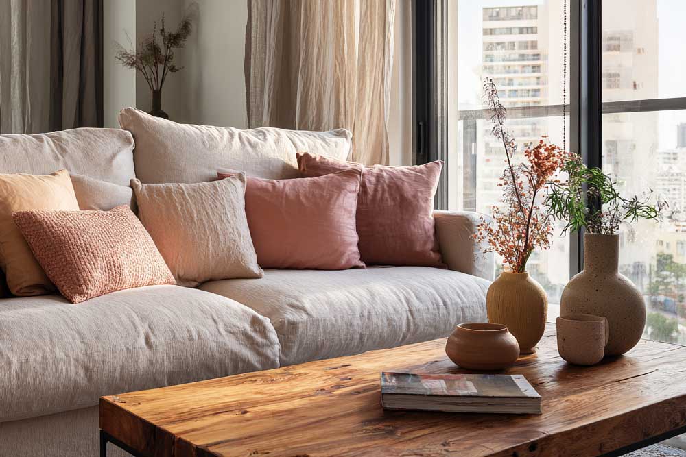 ורוד, טרקוטה, אפרסק, חום בהיר - מגוון כריות שיוצר חום ונעימות בבית