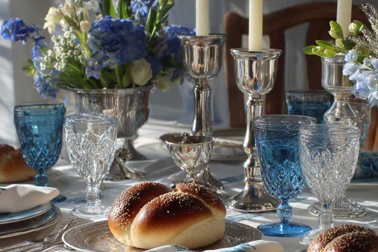 גווני כחול מרעננים לשולחן השבת