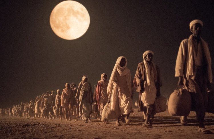 The march from Ethiopia to Sudan (illustration).