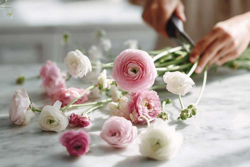 חתכו את החלק התחתון של הגבעולים באלכסון