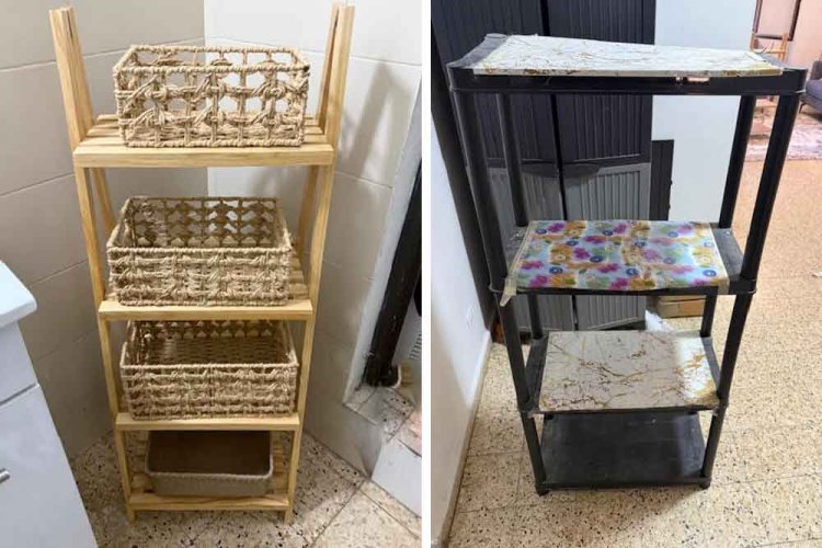 מימין: השידה השחורה שהייתה בחדר האמבטיה. משמאל: המחליפה שלה